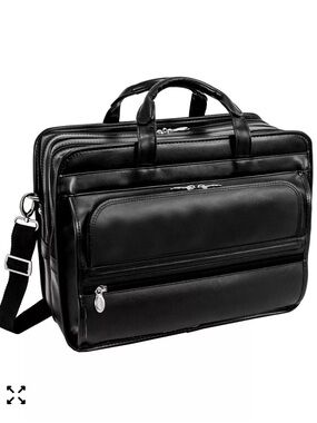 McKlein Elston Black Leather Laptop Briefcase with Shoulder Strap